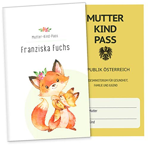 OLGS Mutter-Kind-Passhülle 3-teilig Österreich personalisiert Hab dich lieb | Baby Schwanger Geschenkidee Mukipasshülle | Schutzhülle für Schwangerschaft (MuKi-Pass Österreich personalisiert, Fuchs)