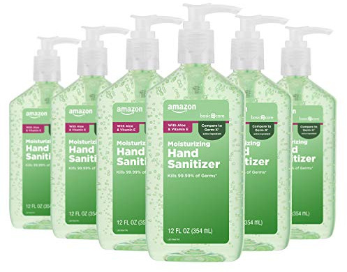 Amazon Basic Care Hand Sanitizer with Aloe Vera, 62% Ethyl Alcohol, Vitamin E Enriched, 12 fl oz, Pack of 6