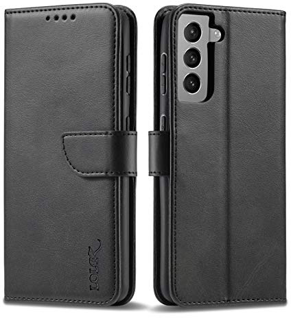 LOLFZ Wallet Case for Samsung Galaxy S21 Plus 5G, Vintage Leather Book Case with Card Holder Kickstand Magnetic Closure Flip Case Cover for Galaxy S21 Plus 5G - Black
