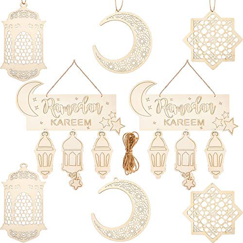 8 Stück Islam Eid Ramadan Mubarak Dekorationen Hängende Holz Laterne Kugeln Anhänger Muslim Islam Mond Stern Ornament für Zuhause Happy Ramadan Mubarak DIY Wanddekoration Lieferung