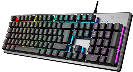 Unykach Teclado Gaming Nova K244 (EN PORTUGUÉS) con 105 Teclas QWERTY, Cable USB, Retroiluminación LED RGB Efecto Arco Iris, Ergonómico