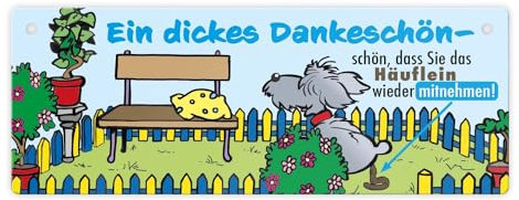Dankeschön Hundeklo Metallschild L in 10,5x28cm als Hinweis für den Garten oder das Grundstück