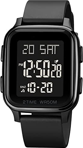 Forrader Montre numérique de sport pour homme étanche avec alarme/compte à rebours/double heure/chronomètre/12/24 h avec rétroéclairage LED, Noir , Sangle