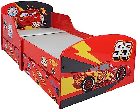 Disney Lightning McQueen Kleinkindbett, mit Aufbewahrung, Holzwerkstoff, rot, klein