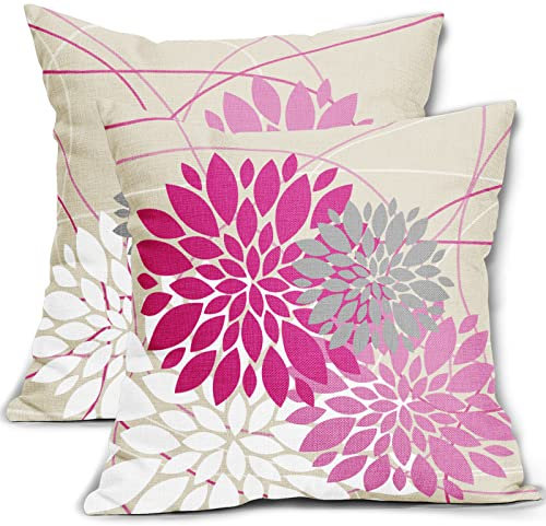 Federa per cuscino rosa caldo, 45 x 45 cm, colore vibrante dalia, decorazione per casa e divano, letto moderno, motivo floreale, quadrato, set da 2