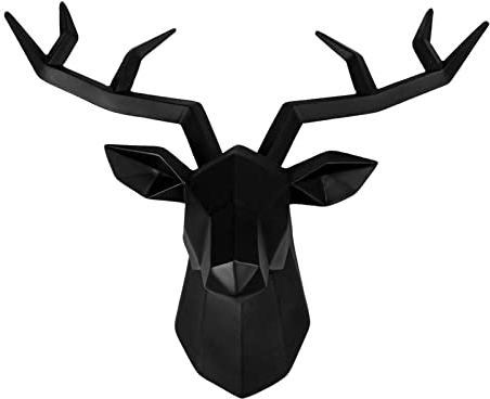 Milageto Harz Skulptur Tier Statue Figuren Wandhalterung Hintergrund Wand Handwerk Kreative Kunst Geweih Statuette für Bar Geschenk Dekoration, Schwarz