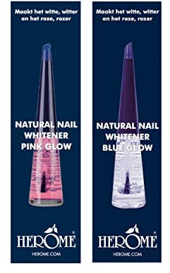 Herome Combi-Pack Natural Nagelaufheller (Nail Whitener) Pink Glow & Nagelaufheller (Nail Whitener) Blue Glow - transparent - 2 * 10ml.