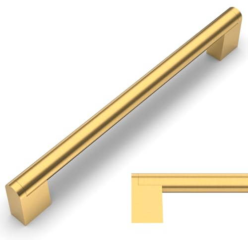 Amerdeco 10 Stück Möbelgriffe Edelstahl Golden Schrankgriffe Küchengriffe 192mm Lochabstand Schubladen Griffe Schubladengriffe Griffe für Küchenschränke Kleiderschrank 0038