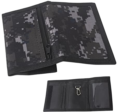 AYNKH Portefeuille fin camouflage, porte-monnaie à trois volets avec fermeture éclair, multi-poches avec crochet en métal pour hommes et enfants, camouflage, Taille unique, Décontracté