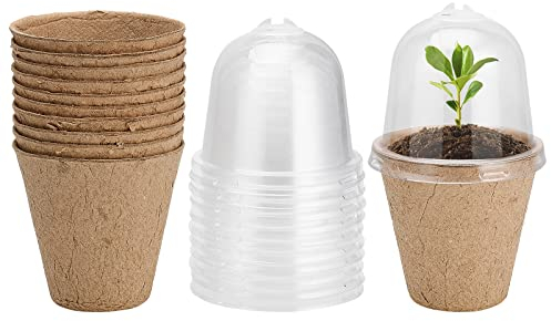 Mokylor 30 macetas biodegradables con cúpula de humedad, macetas de inicio de semillas con bandeja de drenaje, macetas de turba biodegradables para plántulas, verduras