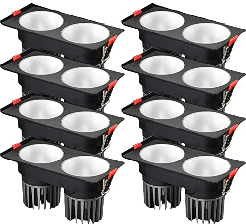 FAZRPIP 8er-Pack Doppelkopf-Einbaustrahler, einstellbarer Winkel, 30°, tief, entspiegelt, schwarze Schallwandverkleidung, Tageslicht, Nachrüst-Einbaustrahler, 3000 K/4000 K/6000 K, LED-Einbaustrahler