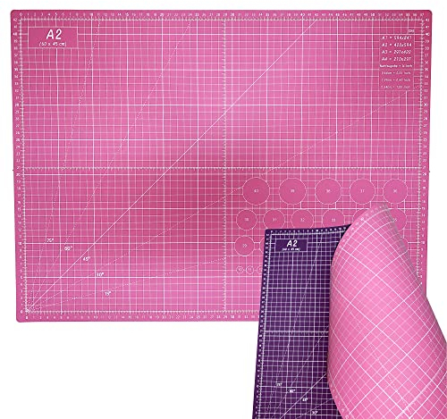 Snadi - Professionelle A2 Schneidematte in Rosa und Lila | Ideal für Patchwork, Nähen und Basteln | Selbstheilend | 60x45 cm | 2 Farben für bessere Sichtbarkeit, Rosa und Lila