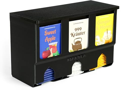 MARTEA Teeregal Wand Teebeutelspender hängend Tee Aufbewahrung schwarz/weiß/grau Küchen Organizer (schwarz, Kunststoffdeckel)