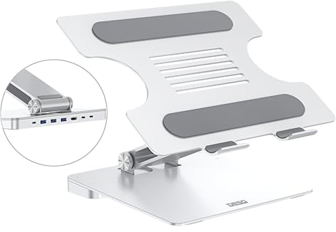 DESQ Laptop - Dockständer, USB-C Hub, PD-Charger, Voll einstellbar, Flach zusammenklappbar, USB-C-PD, HDMI, USB 3.0, Kompatibel für alle USB-C Laptops/Notebooks 10-15,6 Zoll
