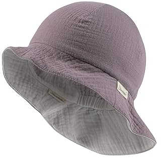 Sterntaler Wende Sonnenhut Uni - Strandhut aus Musselin(Bio) - UV-Schutz 30 Sommerhut Mädchen - mit elastischen Gummiband und Nackenschutz - Baby Kinder Kopfbedeckung - pastellviolett, Größe 39