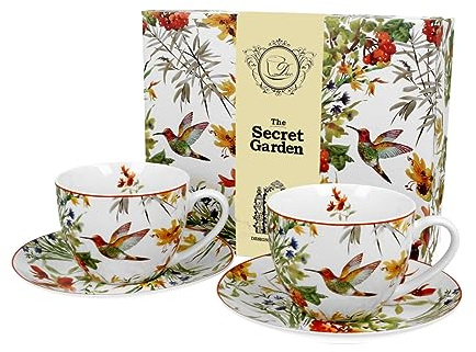 DUO FLORAL 2er-Set Tassen 280 ml LINNEA mit Untertassen, New Bone China Porzellan