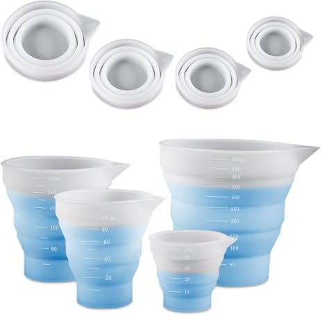 Koonafy Silicone Measuring Cups for Epoxy Resin,Graduated Silicone Resin Mixing Cups,4PCS Collapsible Mold Cup Dispenser with Cover Resin Pouring Cups for Moulds,Acrylic Paint Pouring,Jewelry Making