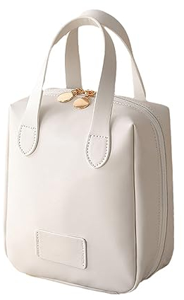 wasserdichte Kosmetiktasche mit großem Fassungsvermögen, Tragbare Reise Kosmetiktasche Damen, Kosmetiktasche für Handtasche mit Fächern, PU-Leder Kosmetikkoffer, Make-up Tasche Organizer (Weiß)