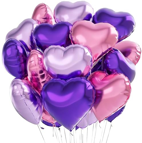 Herzluftballons 30 Stück Herz Folienballon Braune Aprikosen 18 zoll Kaffee Beige Creme Helium Folienluftballon für Geburtstag Hochzeit Party Verlobung Valentinstag Babyparty (Rosa Lila)