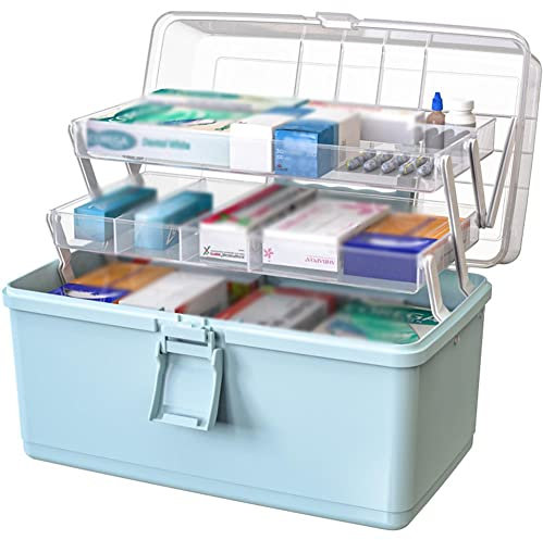 JacCos Kunststoff-Erste-Hilfe-Schrank, Hausapotheke, großes Fassungsvermögen, tragbar, mehrschichtig, Notfall-Medizinset/Aufbewahrungsbox (weiß, 34 x 22 x 23 cm)