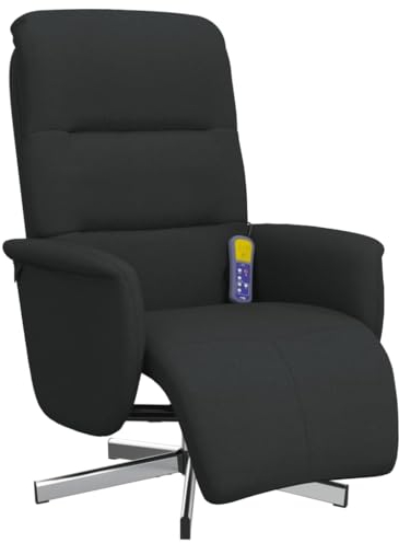 vidaXL Massagesessel, Sessel Verstellbare Rückenlehne Fußteil, Drehbar Fernsehsessel Relaxsessel mit Liegefunktion, Liegesessel Polstersessel Ruhesessel, Schwarz Stoff