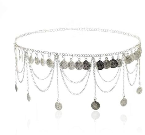 SCJJZ Körperketten,Böhmische Taillenkette, Quasten-Taillenzubehör für Frauen, Bauchtanz-Taillenzubehör (Silber)