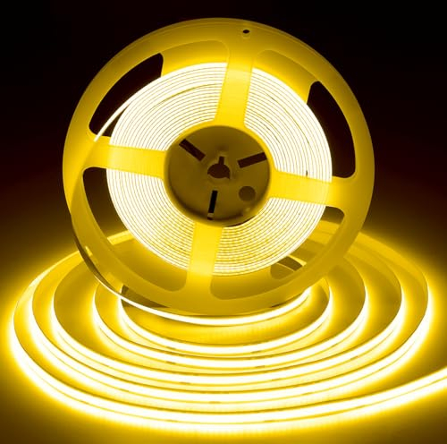 iNextStation COB LED Streifen 10M Gelb, DC24V LED Strip Lights Flexibel CRI93+, Breite 8mm Uniform Lichtband für Unterbau, Schlafzimmer, TV, Küche, DIY Heimdekoration (Ohne Netzteil)