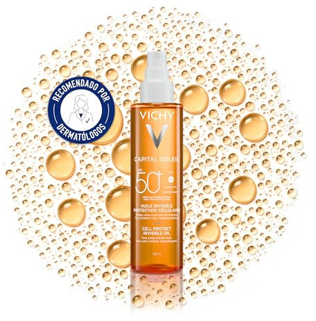 Vichy Capital Soleil Cell Protect Oil LSF 50+, Transparentes Sonnenöl für Gesicht, Körper & Haare, Hoher UVA/UVB-Schutz, Feuchtigkeitsspendend, 200 ml