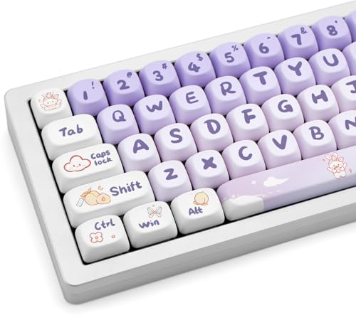 JOLINTAL 142 Tasten Lila Tastenkappen, MOA Profil Tastenkappen Bunny Tastenkappen PBT Keycaps, Custom Keycaps Set 60 Prozent Anime Tastenkappen für Mechanische Niedliche Tastatur