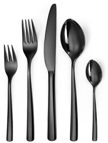 LAZAHOME Besteck set 12 personen,schwarzes besteck,60 teiliges Edelstahl Besteckset mit Messer Gabel Löffel,Spiegelpolieren,Tafelbesteck für Haus/Party/Restaurant,Spülmaschinenfest