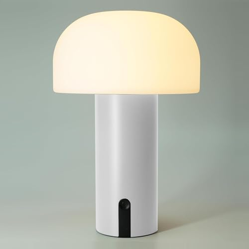 Starnearby LED Akku Outdoor Tischlampe Kabellos Pilz Lampe, Touch Dimmbare Akku Tischleuchte Outdoor Warmweiß, Tragbare IP44 Wasserdicht Outdoor Lampe für Außen Tisch Garten Camping (Weiß)