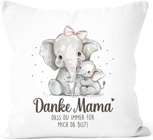 SpecialMe® Kissen-Bezug Danke Mama, DASS du Immer für Mich da bist! Elefanten Spruch Geschenk Muttertag Mamatag Weiss Standard