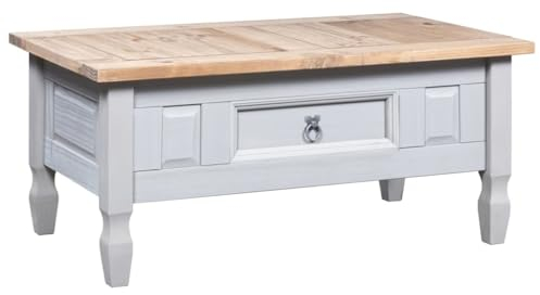 BUKSCYJS Couchtisch kleine Zimmer, Sofatisch, WohnzimmertischCouchtisch Mexiko-Stil Kiefernholz Grau 100x60x45 cmFür Wohnzimmer, Schlafzimmer, Büro, Eingang, Korridor