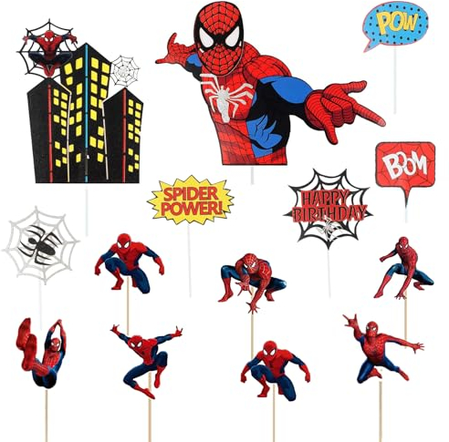 PYAOGG 31 Pcs Spider Cake Toppers - Hero Spider Cake Decorations, Kids' Birthday Party Toppers
