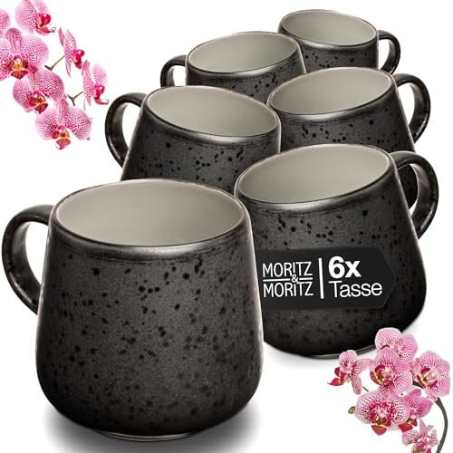 Moritz & Moritz SOLID UNI Tassenset 6 Personen Creme - Modernes Steinzeug Tassen Set - Mikrowellen- & Spülmaschinenfest - Tassen mit Henkel für Kaffee, Tee, heiße Schokolade, Cappuccino