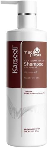 Karseell MACA CARE SYSTEM Shampoo Idratante Riparatore Nutriente Maca Collagene Lucentezza Morbidezza Anticrespo Capelli Secchi Danneggiati Tinti Fragili Senza Solfati Uso Quotidiano 500ml
