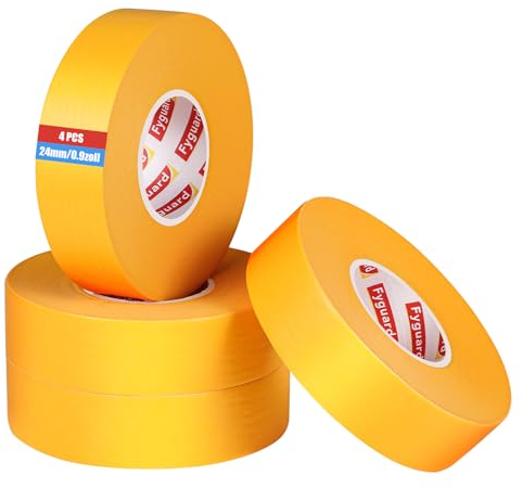 Fyguard 4 Rolle Goldband, 24mm x 50m Kreppband Malerkrepp Gold Masking Tape Malerband Papierklebeband Hitzebeständig UV-Beständig für Alltägliche und Industrielle Zwecke