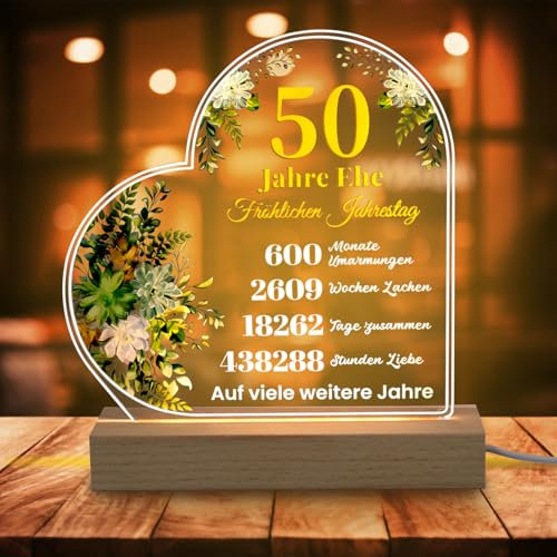 APODESS Goldene Hochzeit Geschenke Goldhochzeit Nachlicht 50 Goldene Hochzeit Geschenke Tischdeko Goldene Hochzeit Hochzeitstag Geschenke Zum 50. Hochzeitstag, 50. Hochzeitstag Geschenke