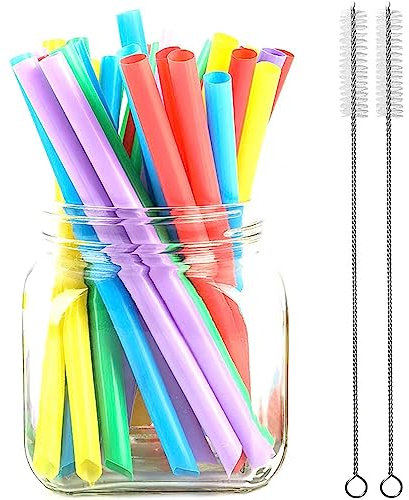 Bubble Tea Paille,Paille Reutilisable,Pailles Multicolores,Paille Lavable,Pailles Réutilisables en Boba,Pailles Colorés,avec 2 Brosses de Nettoyage,pour Smoothie,Thé à Bulles,Milk-shake