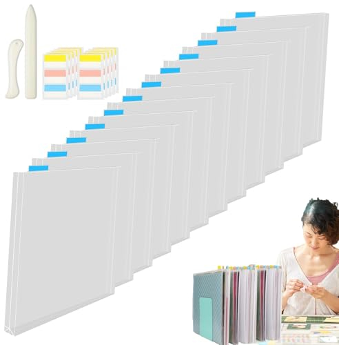 Scrapbook-Organizer mit Laschen, Scrapbook-Papier-Aufbewahrungs-Organizer | 12 Stück transparente Organizer-Tasche für Scrapbook-Papier,Aktenhalter für Studentenfotos aus Karton für Schule und Arbeits
