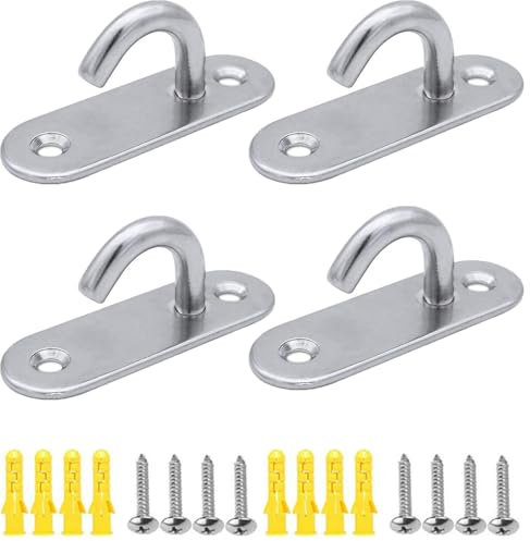 4 Pack Stainless Steel 304 Ceiling Hooks M8 Heavy Duty Oval Open Hooks Pad Eye Plate Anchor Heavy Duty Screw Wall Mount Hook for Hanging Lamp Plant Basket Ceiling Fan Tool Marine Deck Hardware