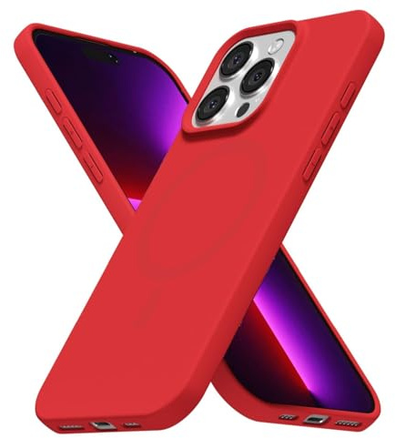 LoeoeL for iPhone 13 Pro Case Silicone Mag Safe, Compatible with Magsafe Ultra Slim Thin Magnetic Phone Case for Women Girls, Soft Rubber Gel Matte TPU Solid Color Minimalist Cover, Red