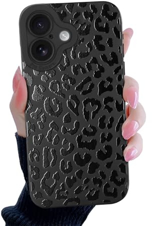 Compatible for iPhone 16 Case, Black Small Leopard Cute Cheetah Pattern Design for Women, Soft TPU Slim Profile, Anti-Slip Shockproof Protective Girly Case for iPhone 16