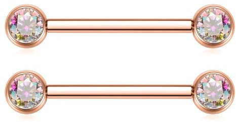 AROWRO 14G Brustwarzenstäbe Nippelpiercing-Schmuck 18mm Zungenstege Zungenpiercing Nippelringe mit Innengewinde Zungenstegpiercing Brückenpiercing-Schmuck Titan Rose Gold