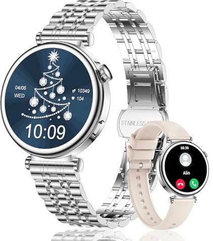CIVO Smartwatch Damen Fitness Tracker: Silber Rund Fitnessuhr Wasserdicht IP67 - Smart Watch mit Telefonfunktion Bluetooth Kompatibel Android iOS