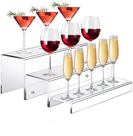 Barregal für Spirituosenflaschen – 3-stöckige Acrylerhöhungen, Spirituosen-Präsentationsständer, Tisch-Weinregal, Spirituosen-Flaschenaufbewahrung | Transparenter Ständer für bo