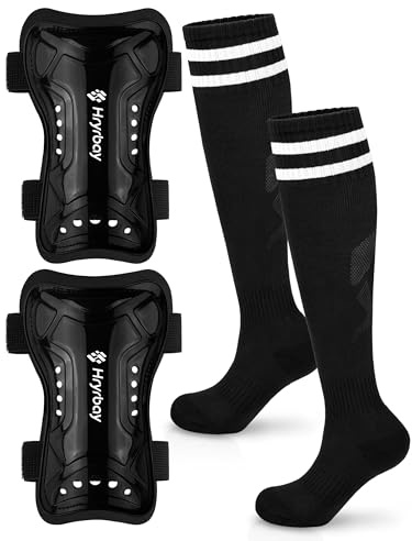 Hryrbay Kids Soccer Shin Guards and Socks Toddler Soccer Shin Pads Protective Defender Gear for Boys Girls Ages 3-15 Great for Training, Matches, Inspired by the World Cup Black S