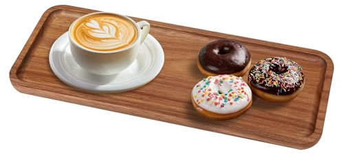 EXLECO 30 x 12 cm Holztablett Rechteckig Deko Serviertablett Holz Deko Tablett Länglich Dekotablett Akazie Serviertablett Holz Rechteckig Käsebrett Servierplatte Wooden Tray für Käse Dessert Kerzen