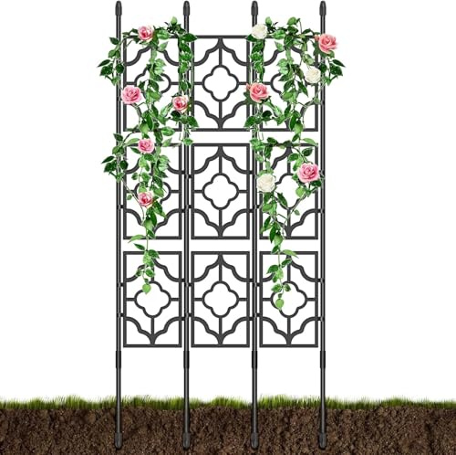 Kalolary 3 Set Garden Trellis for Climbing Plants, Black Plastic Screen Garden Trellis, 5FT, Anti-UV & Sturdy Material, Adjustable Height & Shape, Suitable for Outdoor & Indoor Plants