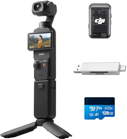DJI Osmo Pocket 3 Kreativ Combo Bundle, vlog Kamera 4K mit 1-Zoll-CMOS und 4K/120 fps Video, 3-Achsen-Stabilisierung, digital Kamera, schnelles Scharfstellen (Ladestecker)
